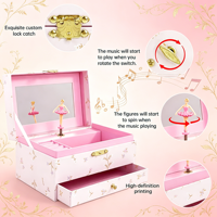 Boîte à bijoux rectangulaire pour enfants, motif floral ballerine, avec fonction musicale, tiroir coulissant, emplacements pour bagues, boîte de rangement pour bibelots de princesse
