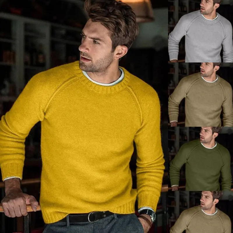 Sweater lengan panjang pria, pakaian atasan Pullover leher bulat, ramping musim dingin dan Gugur 2024