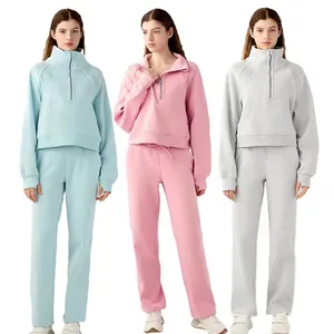 Women Winter Warm Tracksuit 2PCS Set Pullover Sweatshirt with Fleeced Sweatpants Outdoors Wear Casual Activewear hoodiessets
