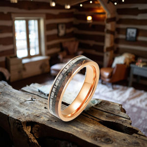 Gentdesジュエリーローズゴールドメッキ結婚指輪砕いた隕石チップウイスキー木鹿ホーンアントラータングステンリング女性男性 - Product Image 2