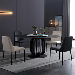 Table de salle à manger moderne et compacte, design simple, avec plateau en pierre sinterisée rotatif, gris brillant, pour 4 personnes - Product Image 3