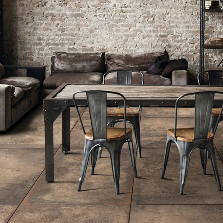 Retro Industrial Metal Restaurant Dining Chair Elm Wood Coffee Shop Catering Metal Table And Chairs