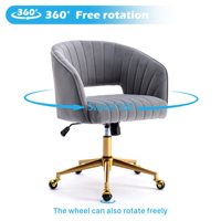 Chaise de bureau moderne en velours DM Factory, réglable en hauteur, pivotante à 360° °   Fauteuil pivotant avec dossier incurvé et base en métal doré