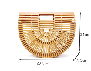 Vente en gros de sac tissé en bambou fait main personnalisé pour femmes sac à main de plage extérieur portable en demi-cercle à fermeture ouverte - Product Image 2