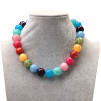 Collier fantaisie coloré pour femme, chaîne arc-en-ciel, perles rondes en marbre et ambre de 20 mm, fait main, cadeau