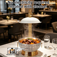 Chauffe-plat rond de luxe en marbre blanc et or de 8 L avec couvercle à finition en forme de cœur pour les mariages, la restauration, les hôtels et les restaurants