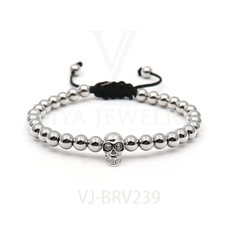 Viya Jewelry Beads Bracelet for Women North Skull Round Beaded Handmade Adjustable Charm Jewelry