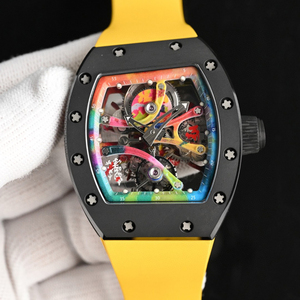 Reloj Mecánico de Diseño de Alta Gama Estilo RM para Hombre, con Arte Graffiti Colorido, Movimiento Visible y Correa Amarilla Brillante - Product Image 1