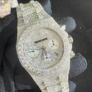 Montre-bracelet mécanique chronographe classique en acier inoxydable 904L avec diamants, montre de luxe en moissanite VVS pour hommes - Product Image 2