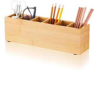 Bamboo Wood <b>Desk</b> Organizer Rectangle 18L Storage Box With Movable Partition For Office <b>Study</b> Bathroom Desktop - Product Image 1