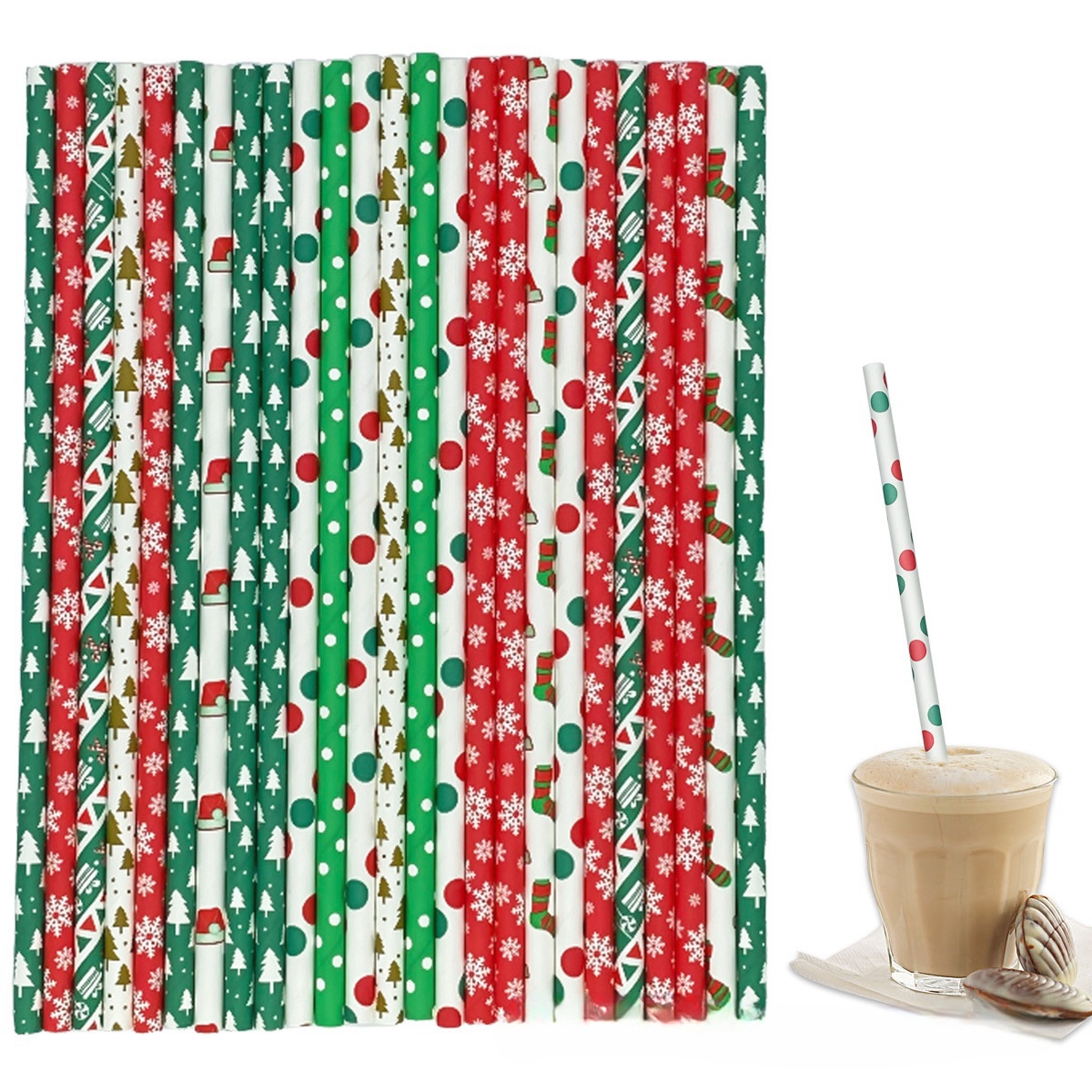 Wholesale Eco-Friendly Double Wall Biodegradable Paper Straws/Cups for Christmas Celebrations Craft Paper Stamping Design