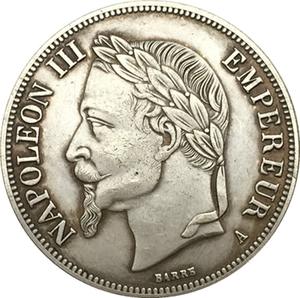 Pièce de monnaie française de 5 francs plaquée argent, reproduction de la pièce de monnaie française de l'Empereur <span class=keywords><strong>Napoléon</strong></span> III couronné, ancienne FRANCE, 1861-1867, <span class=keywords><strong>pièces</strong></span> de collection en cuivre - Product Image 1