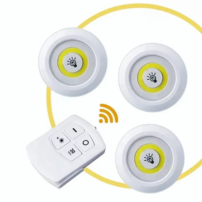 Ultra Bright 150 Lumen COB LED Puck Luz Com Controle Remoto Controle de Luz Sob o Armário Luz Da Bateria Sem Fio Operado Torneira Empurrar Luz