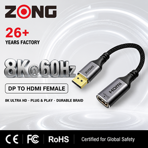 สายเคเบิลอะแดปเตอร์ DP เป็น <span class=keywords><strong>HDMI</strong></span> หญิง 8K60Hz, ขั้วต่อ DP เป็น <span class=keywords><strong>HDMI</strong></span> หญิง สายสั้น 0.2 ม., สายถักสำหรับจอ<span class=keywords><strong>ทีวี</strong></span> - Product Image 1