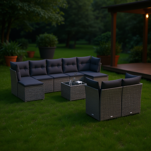 Ensemble de canapés de jardin en rotin PE gris foncé, 6 places, résistant aux intempéries, design contemporain pour terrasse - Product Image 2