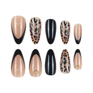 Puntas de Arte de uñas chapadas en oro con estampado de leopardo de estilo francés Uñas artificiales usables completas - Product Image 3