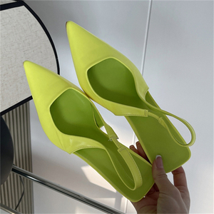 Tacones Altos de Estilo Verano 2025, Tacones de Aguja Puntiagudos con Espalda Descubierta, Color Verde Sólido para Mujer - Product Image 2