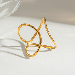 X-Shaped Cross Line <b>Open</b> <b>Ring</b> 18k Gold Stainless Steel Geometric Design Unisex Fashion Jewelry Gift - Product Image 2