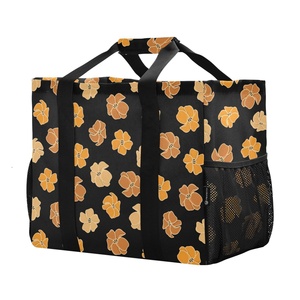 Portable Hawaiian Puakenikeni Flower Canvas Fabric Custom Laundry Basket Storage Heavy Duty Laundry <b>Large</b> Tote with Mesh Pockets - Product Image 1