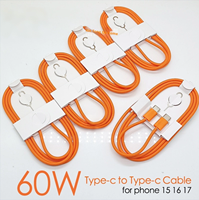 Câble de données double type-C en nylon tissé orange à charge rapide 60W pour les séries IP 15/16