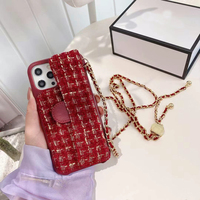 Portefeuille à rabat de luxe pour cartes, en cuir PU, avec chaîne, pour iPhone