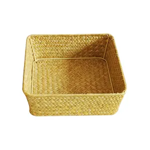 Сплетенная вручную корзина в форме прямоугольной коробки, корзина для хранения из бамбукового ротанга, украшение для дома
