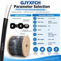 Kabel Drop FTTH Outdoor GJYXFCH, Kabel Serat Optik Penyangga Diri Bentuk 8 yang Diperkuat FRP, 1 2 4 Core
