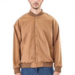 Men's <b>Tan</b> <b>Brown</b> Bomber Jacket Solid Color Stand Collar Regular Sleeve Casual PU Material Autumn Wear men's bomber jackets - Product Image 2