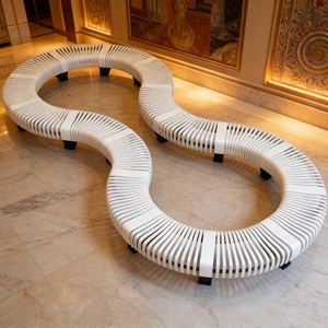 Banc d'extérieur Y868 en bois massif, grande assise courbée pour plusieurs personnes, idéal pour les entrées de bâtiments, les espaces publics et les sièges d'attente. - Product Image 4