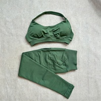 Ensemble de yoga 2 pièces personnalisé sans couture, couleur unie, respirant, séchage rapide, vêtements de sport, leggings de compression doux pour la peau, ensembles de gym