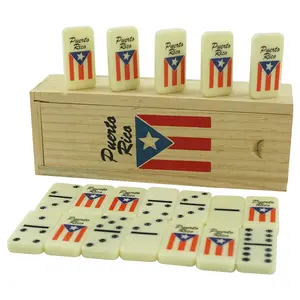 3005 ucuz mini küçük domino oyunu porto riko bayrak düşük adedi çift 6 domino ısı transfer baskı logosu masa oyunu oyun kağıdı