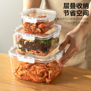 กล่องเก็บอาหารทรงสี่เหลี่ยมผืนผ้า ฝาปิดแบบหนีบ ซ้อนกันได้ โปร่งใส ภาชนะใส่อาหารในครัว พลาสติกความจุขนาดใหญ่ - Product Image 3