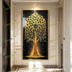 Arte Murale Islamica con 99 <span class=keywords><strong>Nomi</strong></span> <span class=keywords><strong>di</strong></span> <span class=keywords><strong>Allah</strong></span> e Design Albero della Vita, Dipinto su Porcellana con Cristalli e Glitter, Decorazione per Casa Ramadan ed Eid - Product Image 5