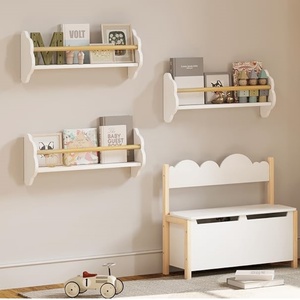 Juego de 3 Estantes Blancos para Cuarto de Niños, Estantes Flotantes de Madera, Estantes de <span class=keywords><strong>Pared</strong></span>, Estantería <span class=keywords><strong>Infantil</strong></span> para Libros, Estantería Flotante para Dormitorio - Product Image 1