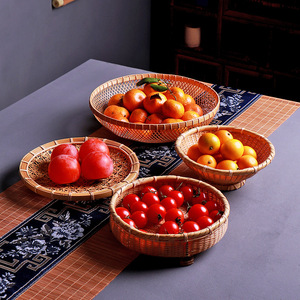 Bamboo Fruit Basket Round Handmade Woven Kitchen Food Storage Simple Style - Product Image 1