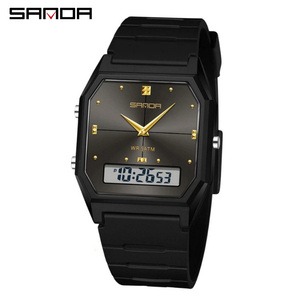 Montre électronique unisexe Sanda 6317, montre-bracelet sport fine et étanche avec fonction multi-temps et alarme - Product Image 1