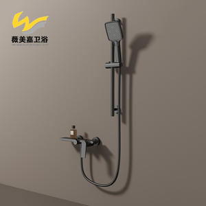 Robinet de baignoire mural exclusif transfrontalier, tout en cuivre, double vitesse, avec douchette supérieure, noyau en céramique, gris anthracite, eau chaude et froide - Product Image 3