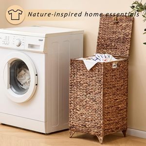 Dệt tay giặt <span class=keywords><strong>Hamper</strong></span> với túi lưới <span class=keywords><strong>wicker</strong></span> quần áo cản trở với túi lót có thể tháo rời - Product Image 3