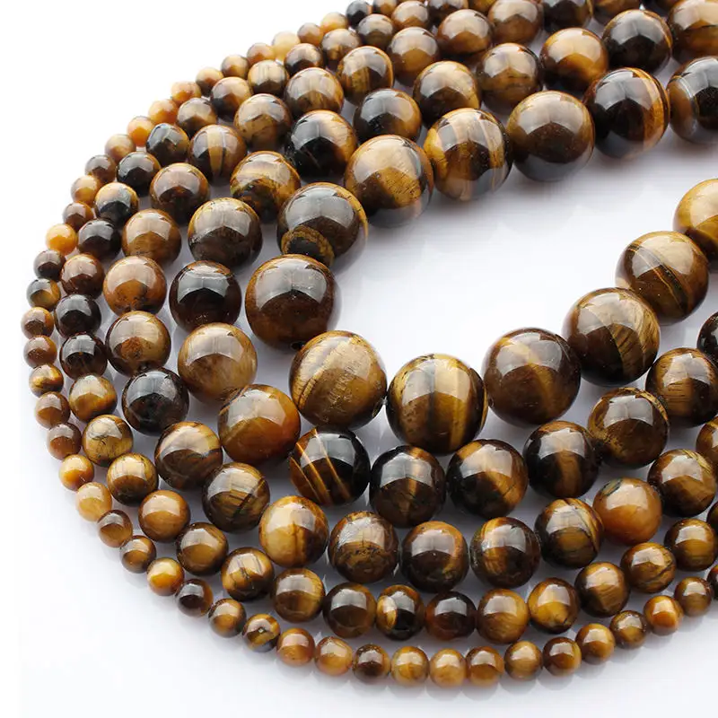 Natural Gemstone Tiger Eye Stone Strand 15" Round Polished DIY Natural 6/8/10mm Yellow Tiger Eye Charm Beads for Jewelry Making