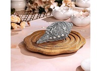 Conque Ganesh Shankh plaquée argent de 5 pouces, objet religieux hindou décoratif pour la Pooja, décoration de temple domestique, anniversaire de mariage