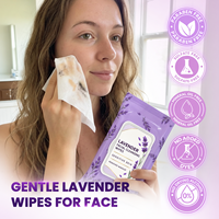 Lingettes nettoyantes pour le visage au parfum de lavande, extra douces, sans rinçage, pour le démaquillage