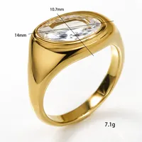 Edelstahl-Modeschmuckring, Glatter Polierter Ring mit Funkelndem Ovalen Zirkonia, Alltäglicher Statement-Fingerschmuck