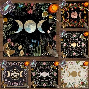 Tarot <b>Tablecloth</b> Table Game Mat March Flowers Moon Phase Altar Cloth Nordic Style Polyester 75x75cm Customizable - Product Image 2