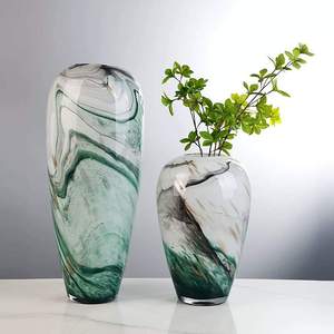 Vase en verre d'art de Murano soufflé à la main, style moderne, simple, double bleu, décoration de table bohème de luxe et article cadeau - Product Image 1