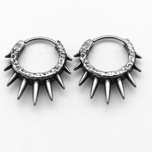 Pendientes de aro yúnique con diseño de púas, de acero de titanio, unisex, joyería geométrica de moda, pendientes de aro redondos de acero inoxidable 316 - Product Image 5