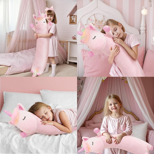 8092 Adorable Licorne Mignonne en Peluche, Coussin Long avec Cheveux Arc-en-ciel, <span class=keywords><strong>Poupée</strong></span> en Peluche à Câliner pour Enfant, Oreiller Licorne - Product Image 2