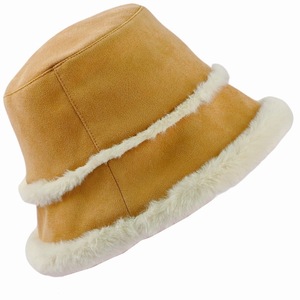 Chapeau bob en faux daim avec bordure en fourrure pelucheuse, chapeau chaud d'hiver pour femmes - Product Image 3