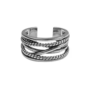 Cổ Điển Rộng Vòng Cổ Điển S925 Bạc Multilayer Quanh Co Twist Tuyên Bố Bạc Chunky Nhẫn Cho Phụ Nữ