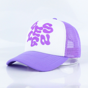 Qianzun <span class=keywords><strong>Y2k</strong></span> violet personnalisé 5 panneaux casquette de camionneur deux tons bouffée impression maille mousse bouffée peinture camionneur chapeau - Product Image 1