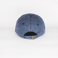Blauwe vintage gewassen katoenen pet met contraststiksels, unisex casual baseballcap